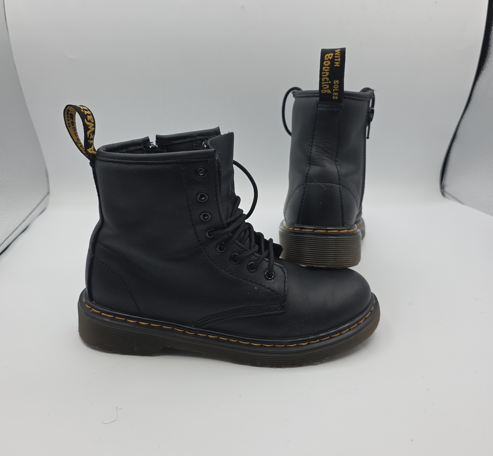 Dr. Martens Black Kids Lace-Up & Zip Combat Boots with Yellow Stitching